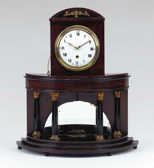 A DANISH NEOCLASSIC ORMOLU-MOUNTED MAHOGANY AND PARCEL-EBONIZED MANTEL CLOCK,