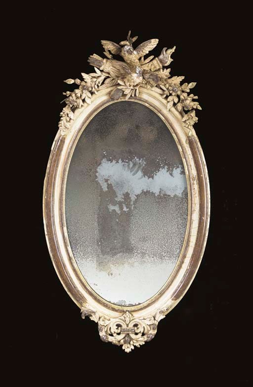 A NAPOLEON III CREAM-PAINTED AND SILVERED MIRROR,