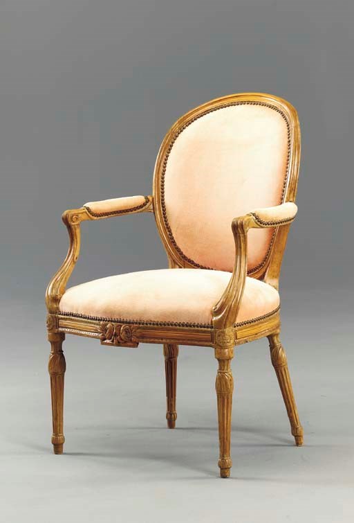 A LOUIS XVI BEECHWOOD OPEN ARMCHAIR,