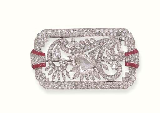 A RUBY AND DIAMOND BROOCH