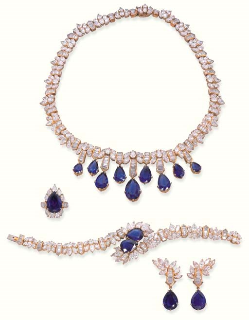 A SUITE OF SAPPHIRE AND DIAMOND JEWELLERY