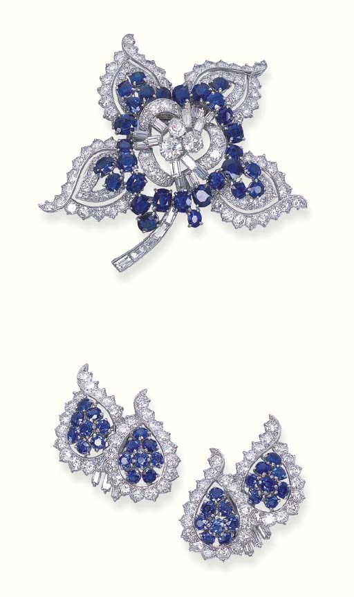 A SET OF SAPPHIRE AND DIAMOND JEWELLERY, BY CARTIER