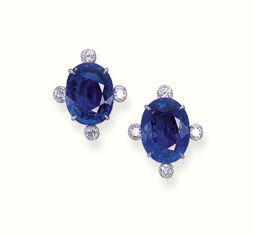 A PAIR OF SAPPHIRE EAR CLIPS