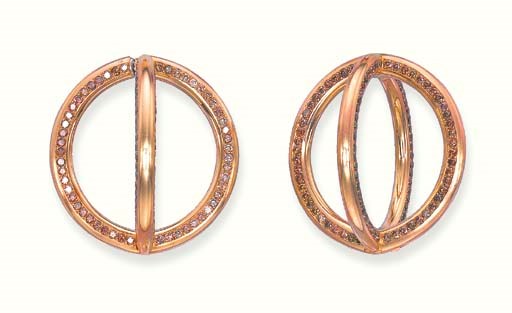 A PAIR OF COLOURED DIAMOND GLOBE EAR CLIPS, BY JAR