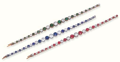 A SET OF THREE DELICATE MULTI-GEM BRACELETS