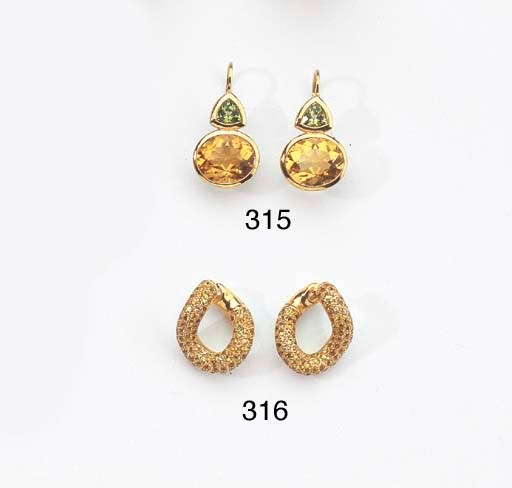 POMELLATO. A GOLD NECKLACE AND A PAIR OF GEM-SET EAR PENDANTS