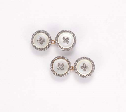 A PAIR OF DIAMOND AND MOTHER-OF-PEARL CUFF LINKS, BY MARCUS