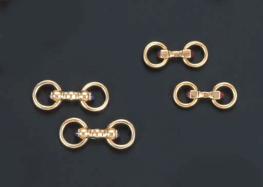 TWO PAIRS OF GEM-SET CUFF LINKS, BY CARTIER