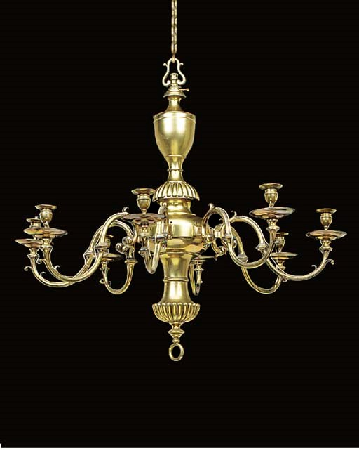 An English brass eight light chandelier, early 20th century