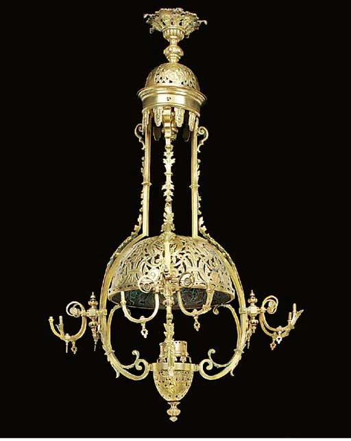 A French brass nine light gasolier, circa 1880