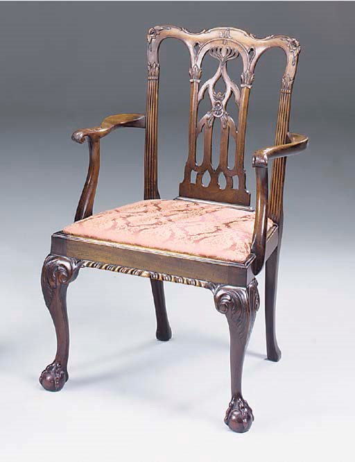 A MAHOGANY OPEN ARMCHAIR, 19TH CENTURY