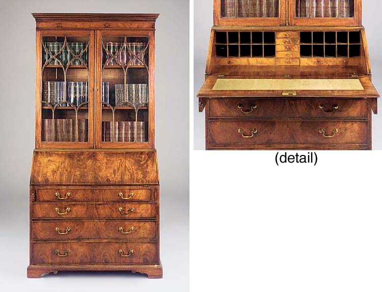 A George III mahogany and inlaid bureau bookcase