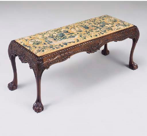 A needlework seat mahogany long stool