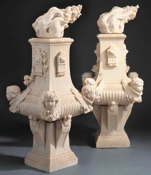 A pair of white marble pier finials, circa 1900
