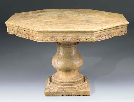 A sculpted Verona marble octagonal table, late 20th century