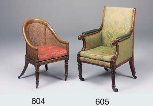 A Regency stained beechwood tub shaped library armchair
