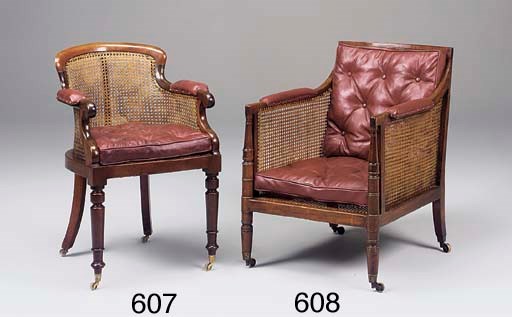 A mahogany bergere library chair