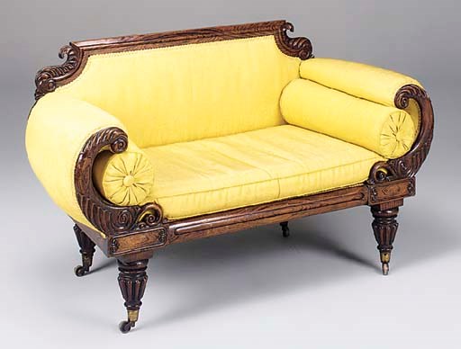 A rare Regency simulated rosewood settee or window seat of small size