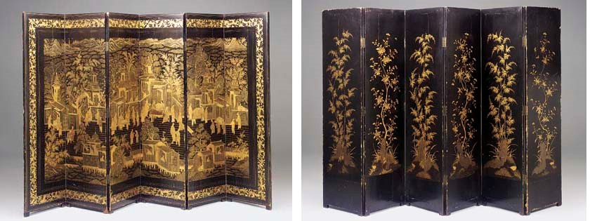 A Chinese export lacquered six fold screen