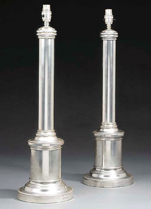 A pair of Victorian silver plated table lamps, late 19th century