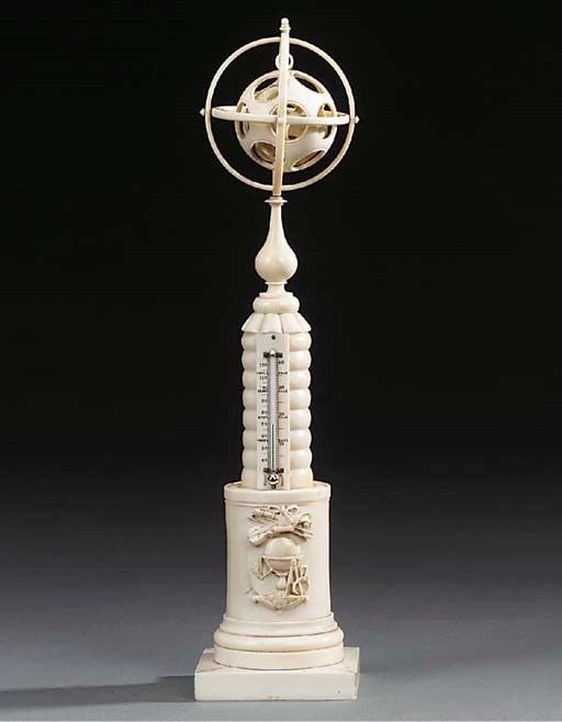 A Victorian turned ivory table thermometer, third quarter 19th century