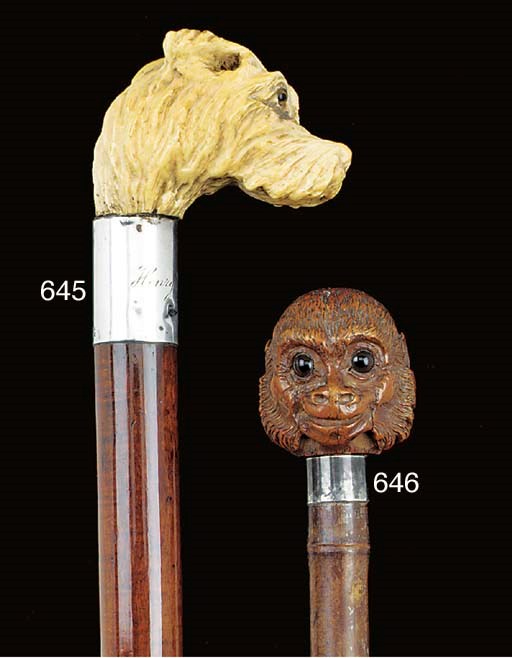 A Victorian carved coquilla nut and bamboo horse measuring walking stick, late 19th century
