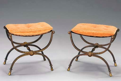 A PAIR OF PARCEL GILT-BRONZE TABOURETS