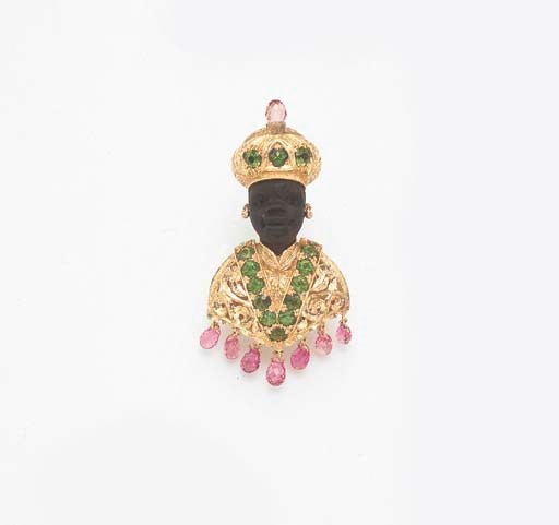 A MULTI-GEM AND HARDSTONE BLACKAMOOR BROOCH, BY NARDI