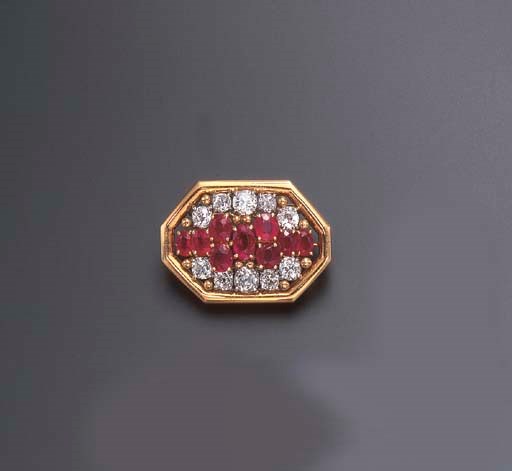 A RUBY AND DIAMOND BROOCH, BY DAVID WEBB