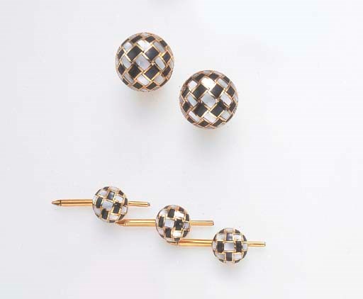 A MOTHER-OF-PEARL AND ONYX DRESS SET, BY TIFFANY & CO.