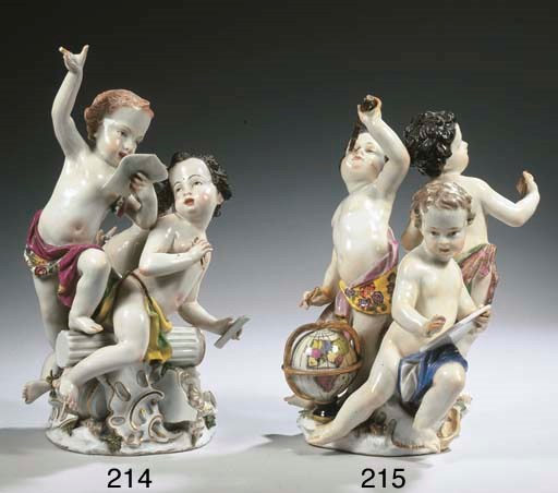 A Meissen porcelain group of putti allegorical of the Sciences