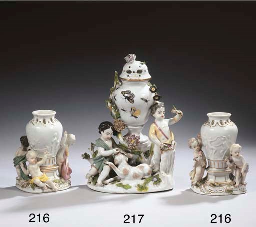 A Meissen porcelain figural potpourri vase and cover