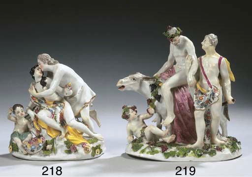 A Meissen porcelain group of the drunken Silenus