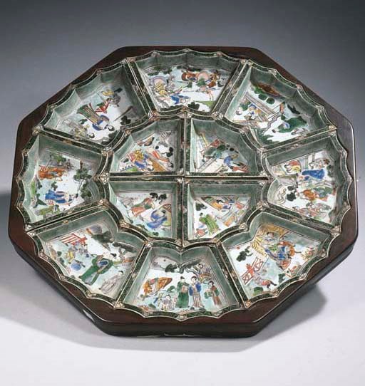 A Chinese famille verte sweetmeat set