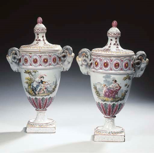 A pair of Samson Sceaux-pattern faïence potpourri vases