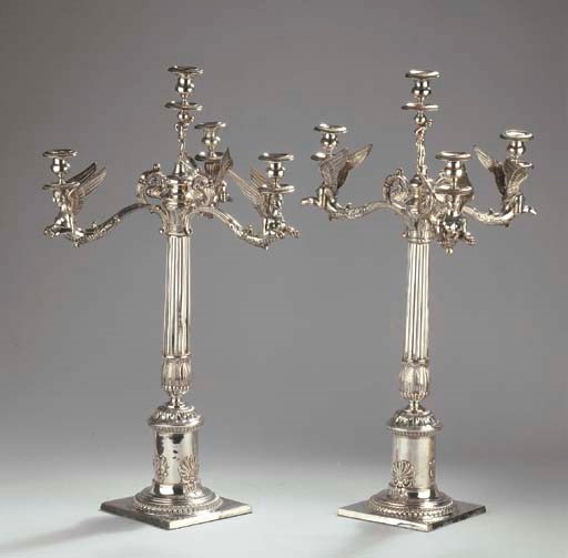 A pair of silver candelabra