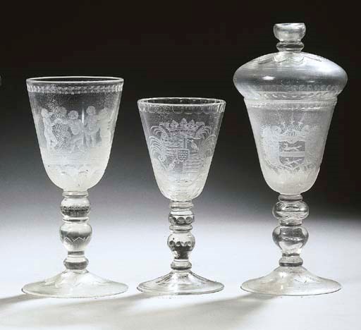 Three Potsdam glass goblets
