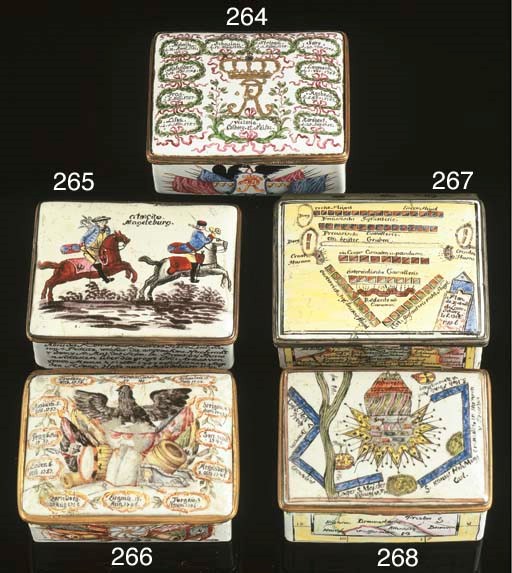 A German polychrome painted brass and enamel snuffbox
