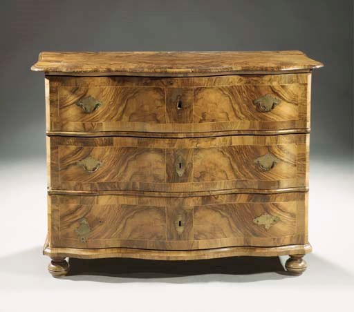 A South German figured walnut commode