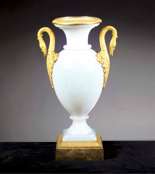 An Empire ormolu and opaline glass vase