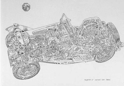 MG TC 1946 - 2 seater sports; captioned, titled and signed, undated. 30x40ins (76x102cm)