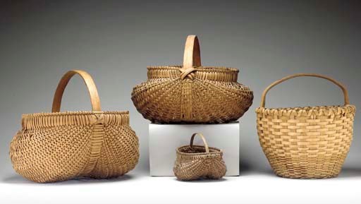 THREE WOVEN OAK SPLINT 'ARSHBACK' BASKETS