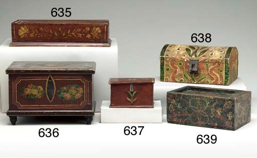 A MINIATURE PAINTED PINE BLANKET CHEST