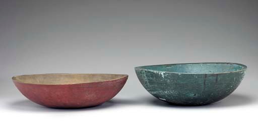 TWO PAINTED DOUGH BOWLS