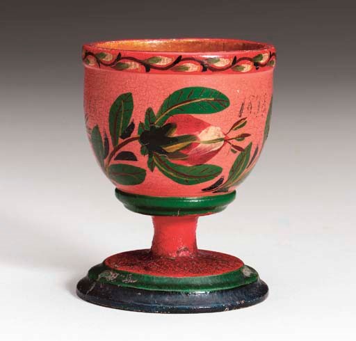 A LEHNWARE PAINT DECORATED CUP