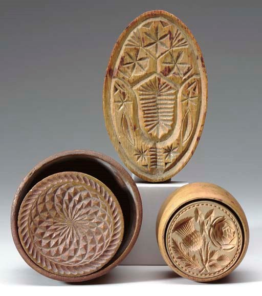 TWO CHIP-CARVED BUTTER PRINTS