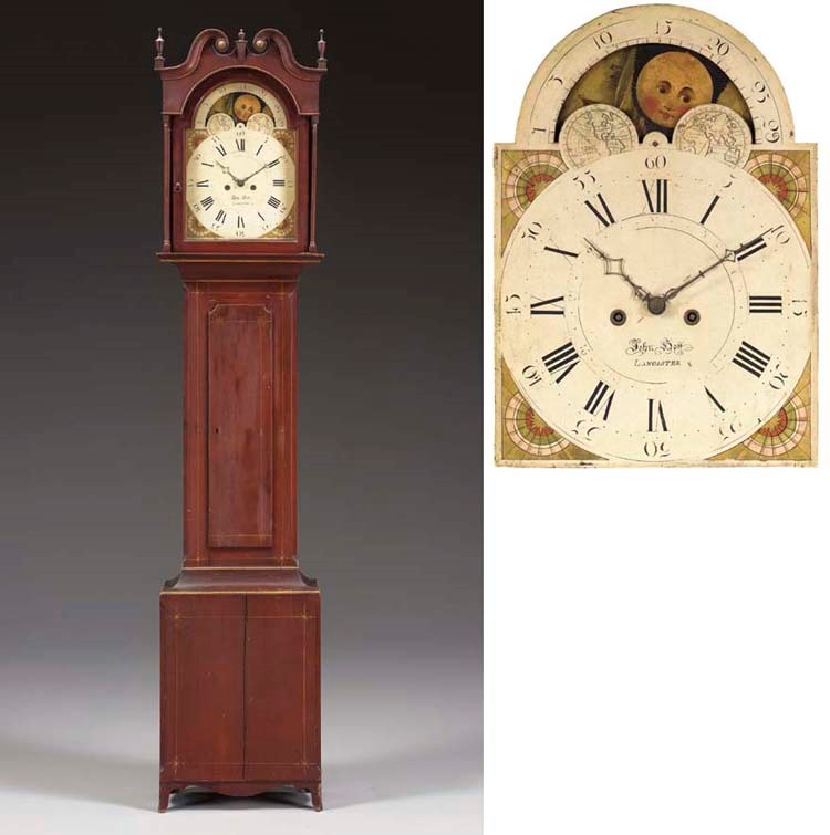 A FEDERAL PAINT-DECORATED TALL-CASE CLOCK