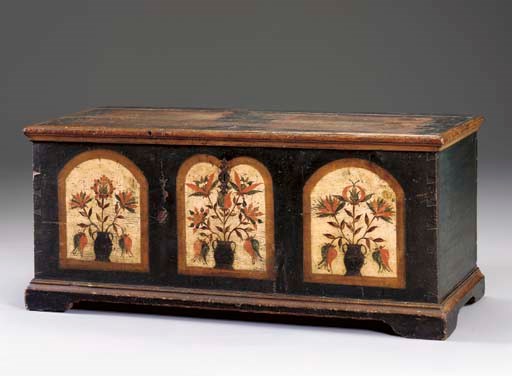 A PAINT DECORATED BLANKET CHEST