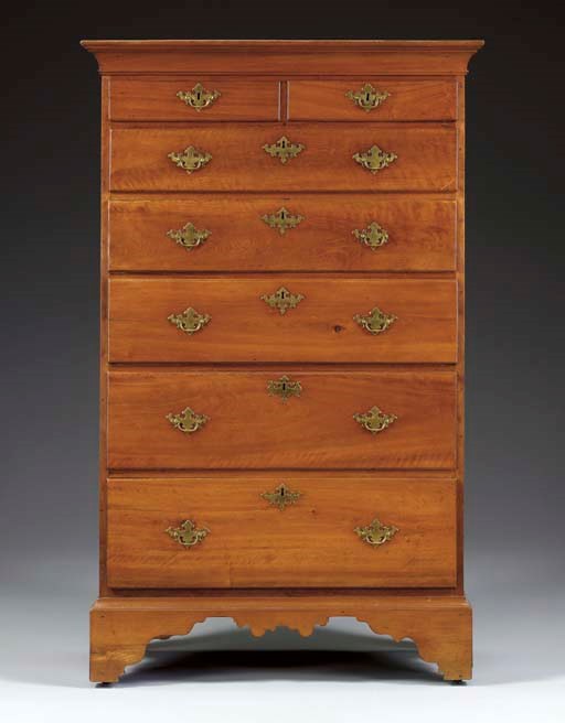 A CHIPPENDALE FIGURED WALNUT TALL CHEST-OF-DRAWERS