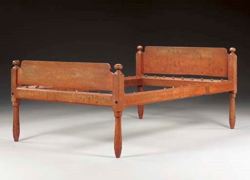 A SALMON PAINTED BEDSTEAD